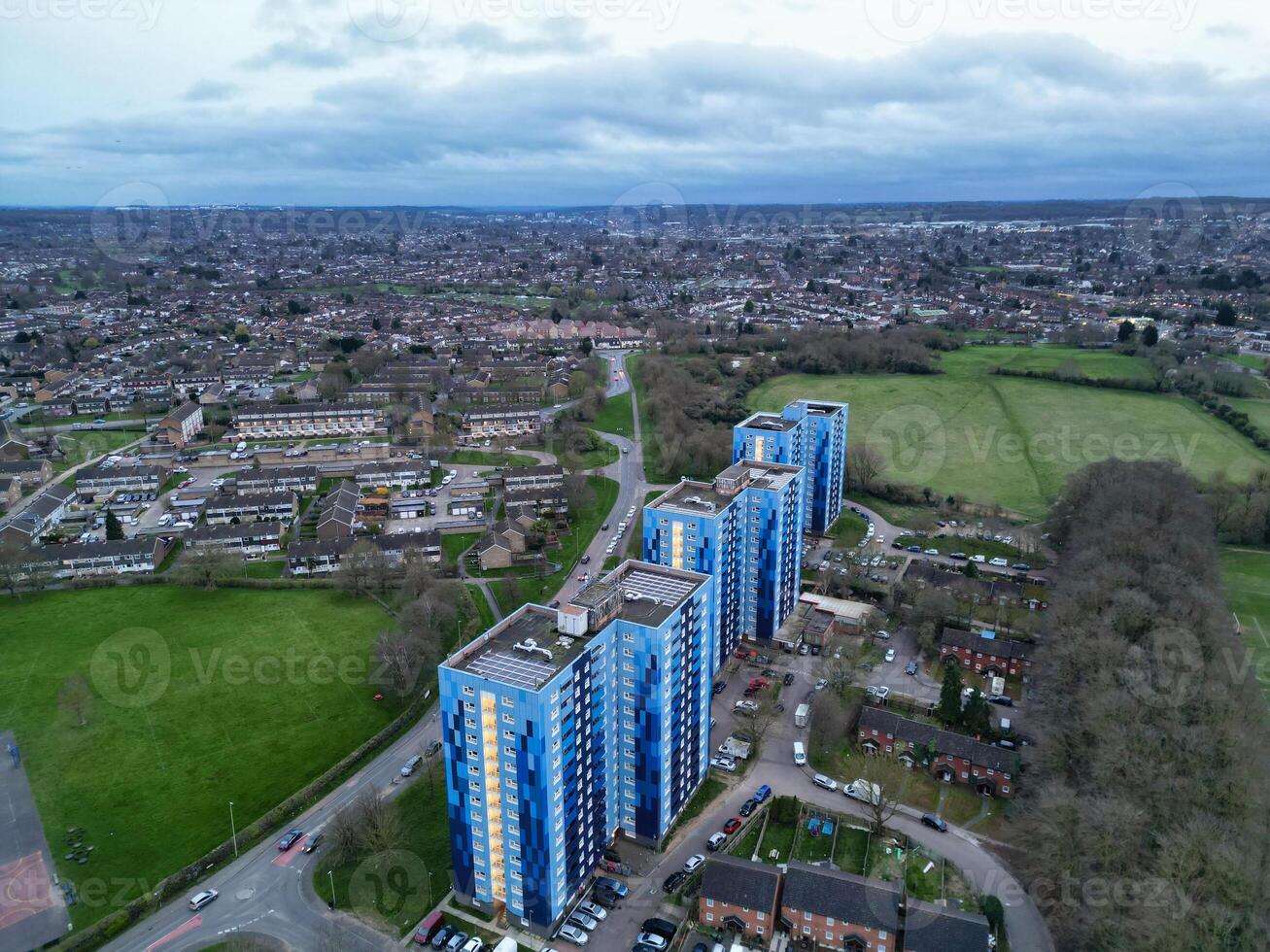 Aerial View of Residential Estate at  North Luton City of England UK. March 19th, 2024 photo