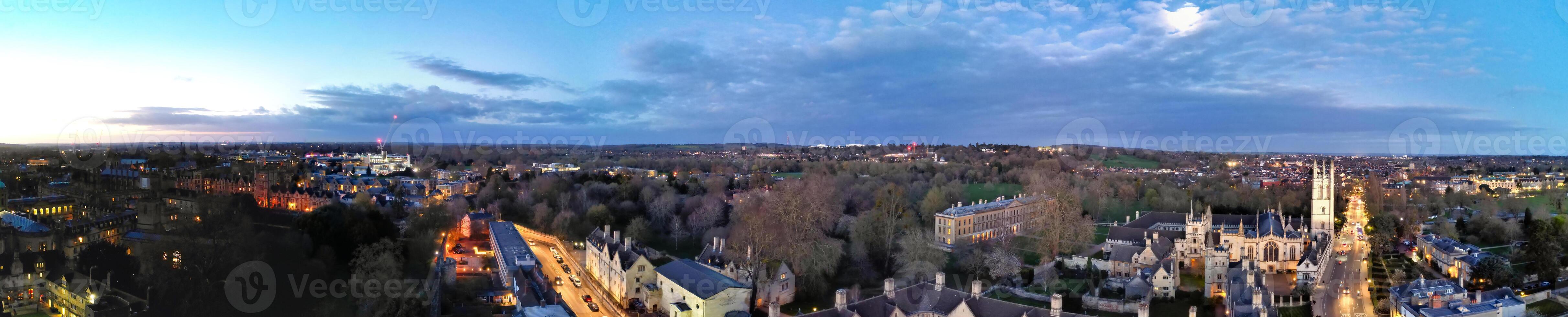 Aerial Panoramic View of Illuminated Historical Oxford Central City of England at Night. England United kingdom. March 23rd, 2024 photo