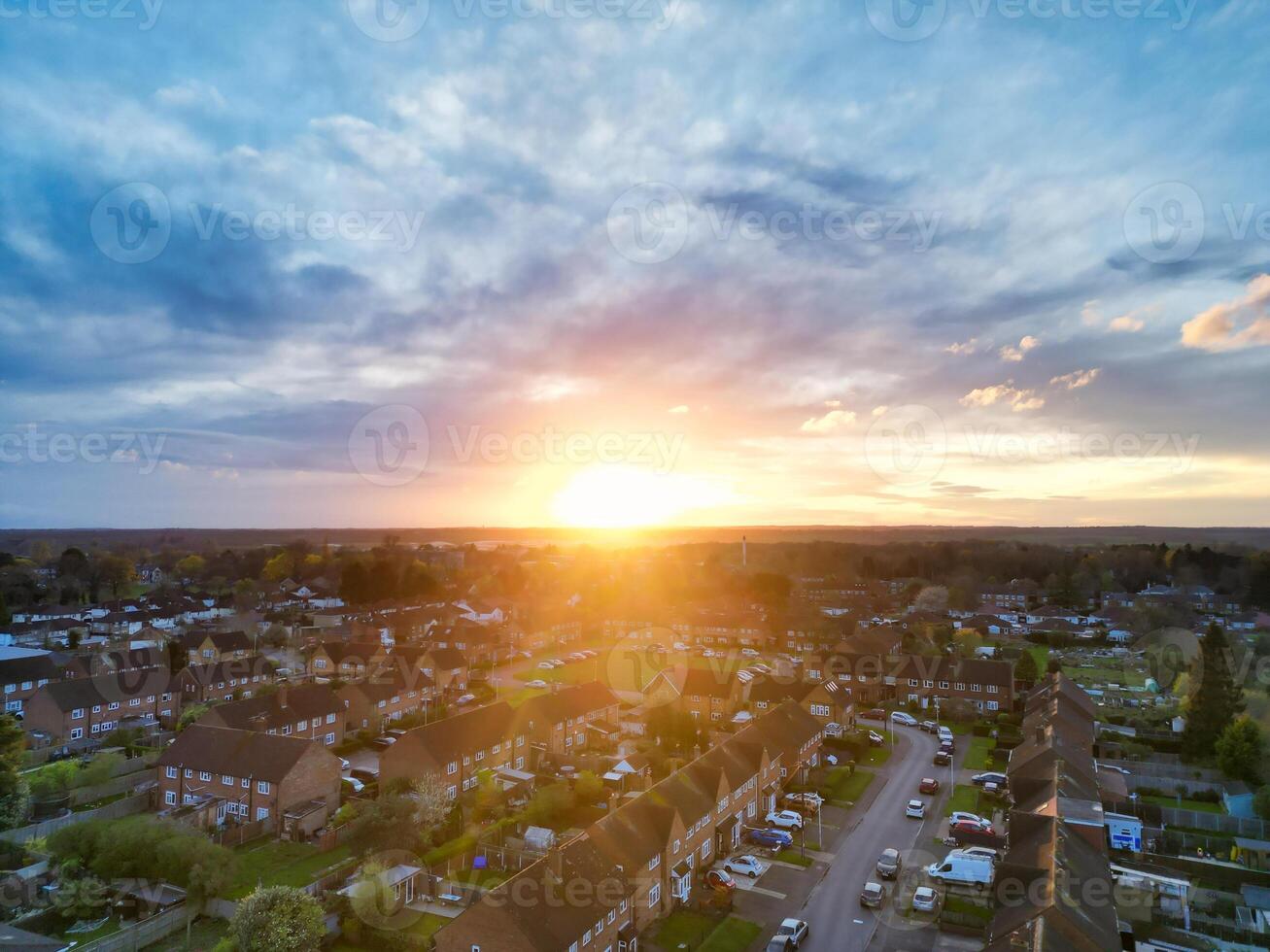 High Angle View of Harefield Town London, Uxbridge, England. United Kingdom During Sunset. April 3rd, 2024 photo