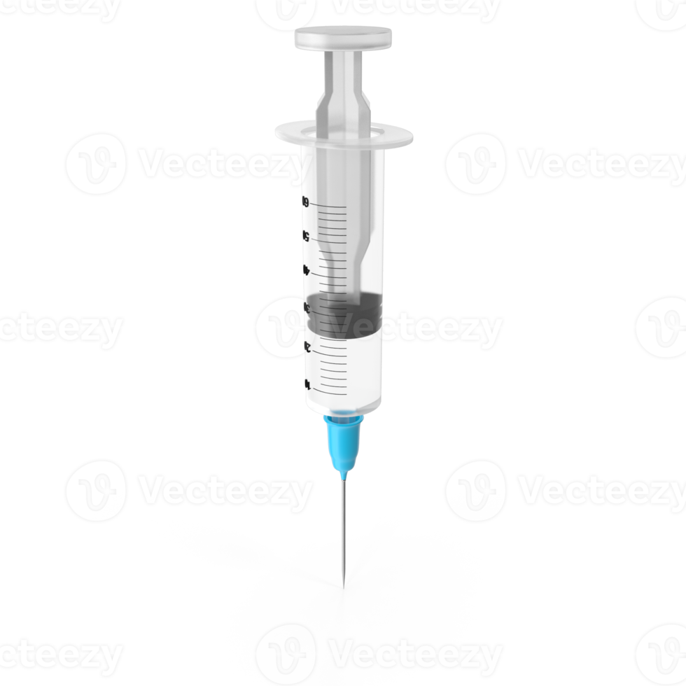 realistisch medizinisch Einweg Spritze mit Nadel. anwendbar zum Impfstoff Injektion, Impfung Illustration. 3d Plastik Spritze mit Nadel png