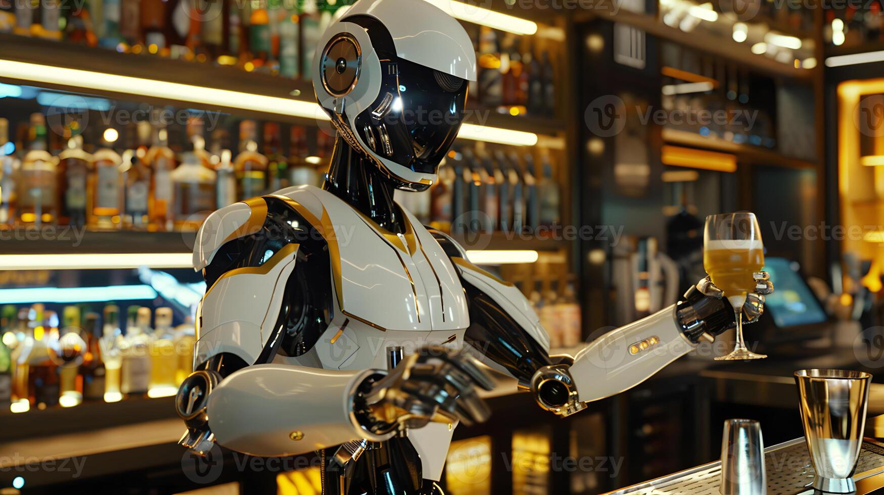 AI generated The robot, the android, is ready to perform work functions. AI Generated photo