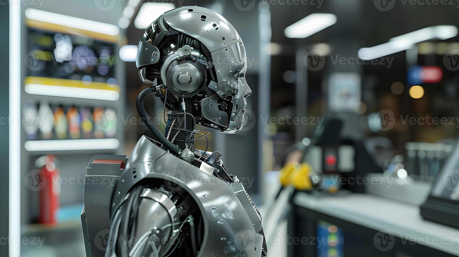 AI generated The robot, the android, is ready to perform work functions. AI Generated photo