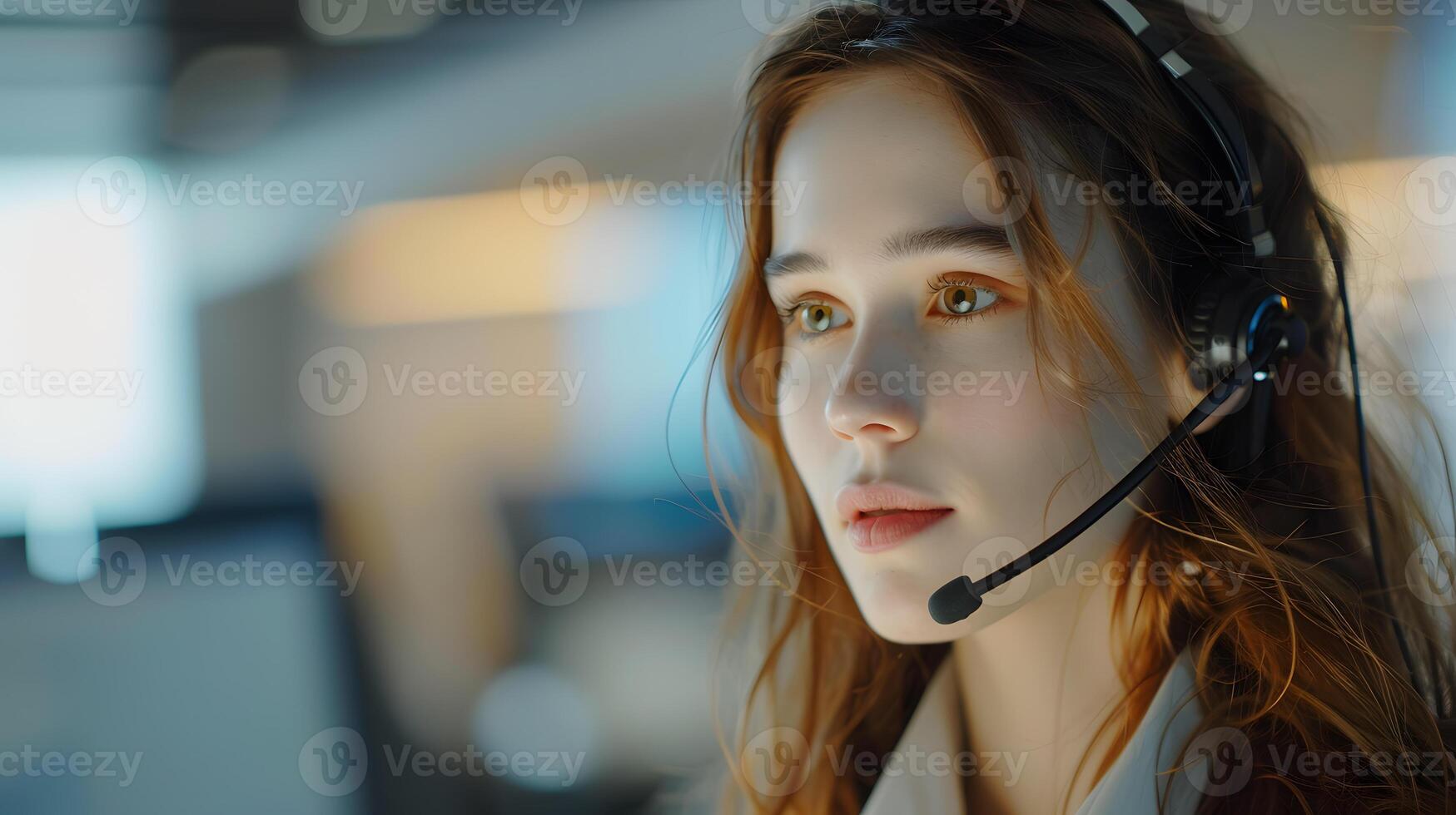 AI generated Portrait of a young woman call center operator. AI Generated photo