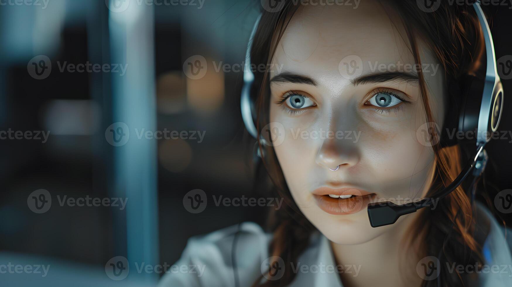 AI generated Portrait of a young woman call center operator. AI Generated photo