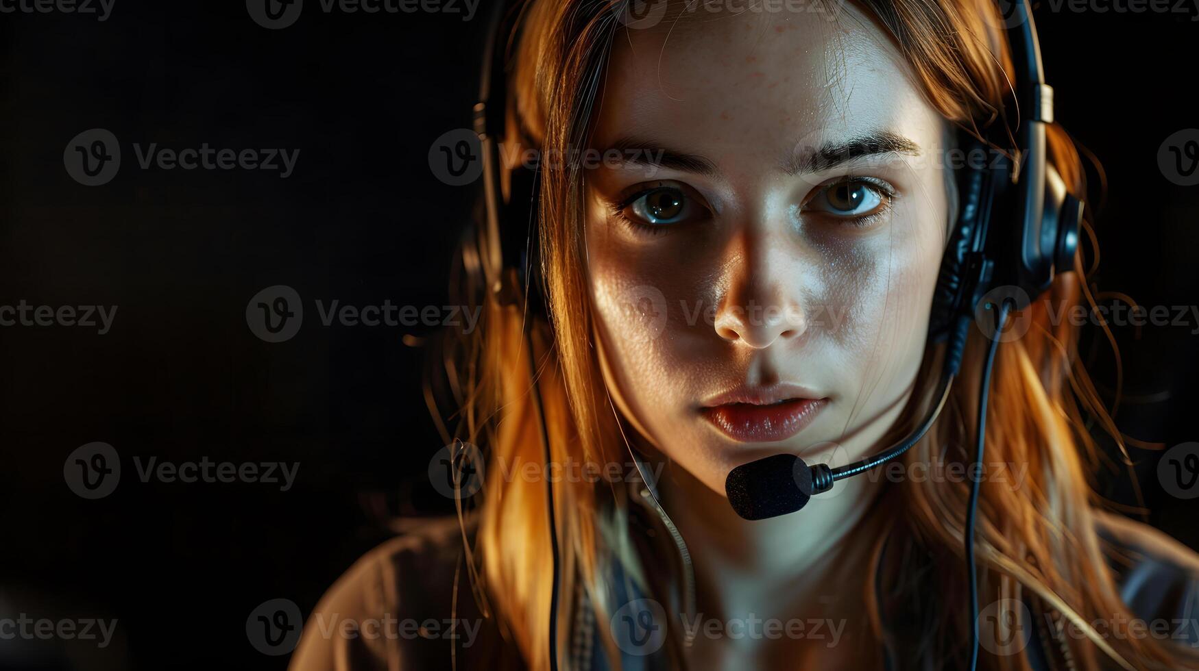 AI generated Portrait of a young woman call center operator. AI Generated photo