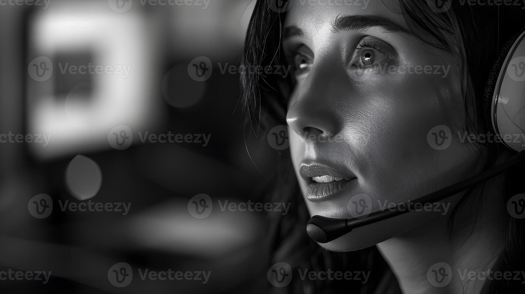 AI generated Portrait of a young woman call center operator. AI Generated photo