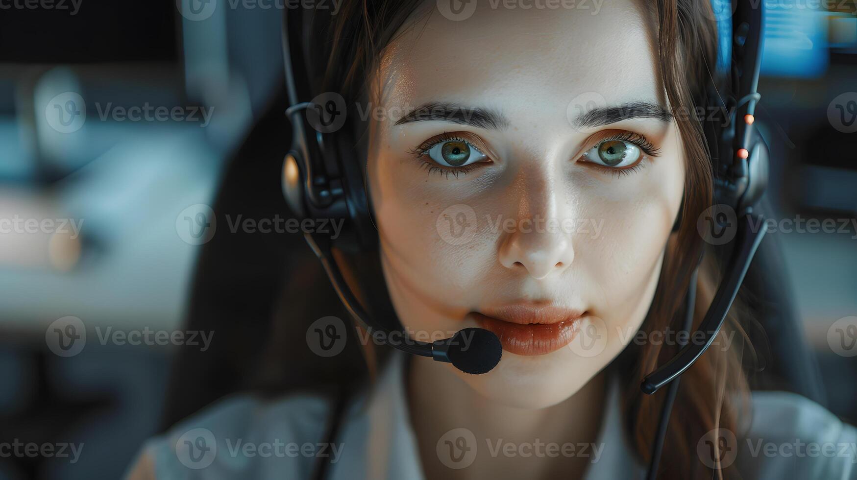 AI generated Portrait of a young woman call center operator. AI Generated photo
