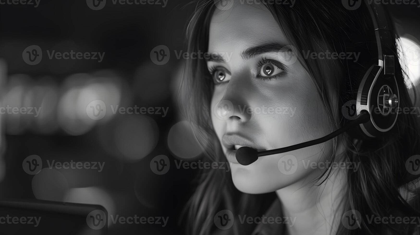 AI generated Portrait of a young woman call center operator. AI Generated photo