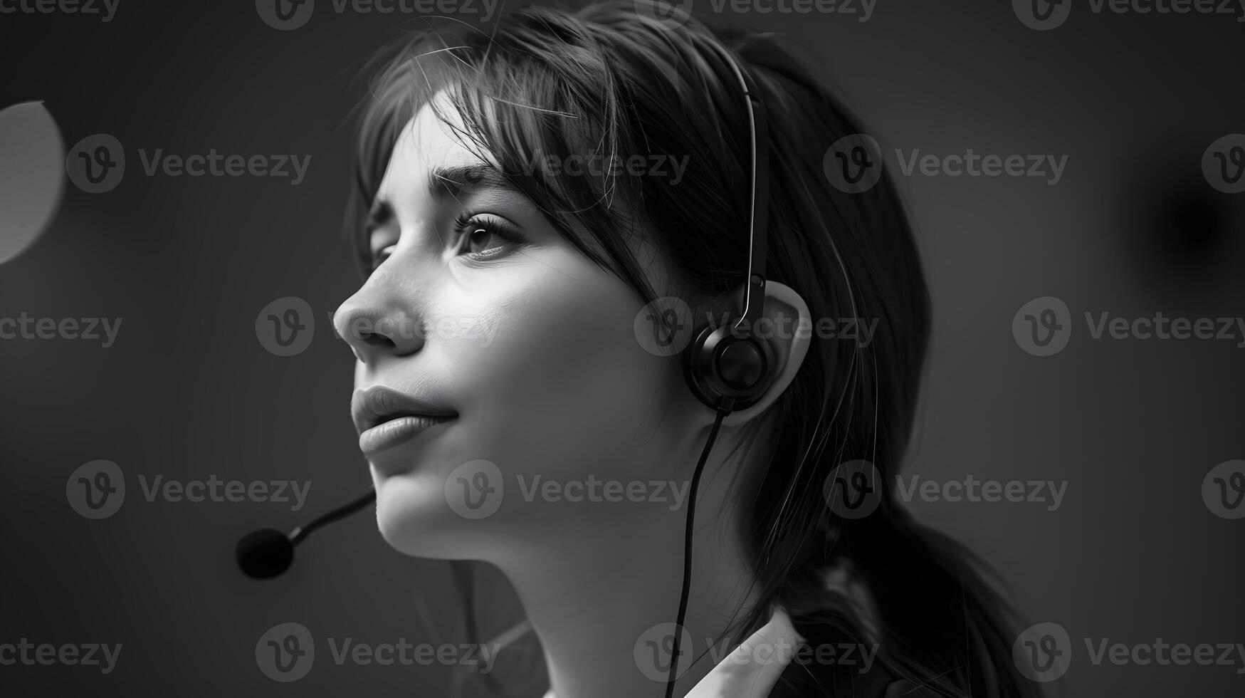 AI generated Portrait of a young woman call center operator. AI Generated photo