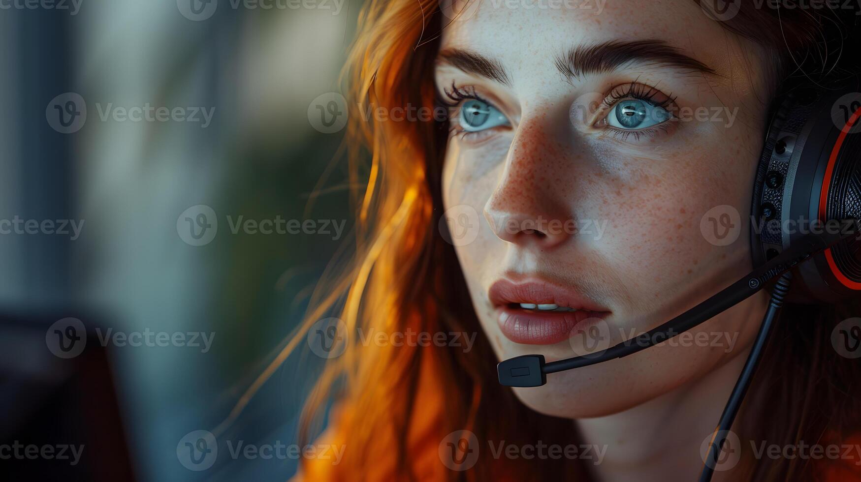 AI generated Portrait of a young woman call center operator. AI Generated photo