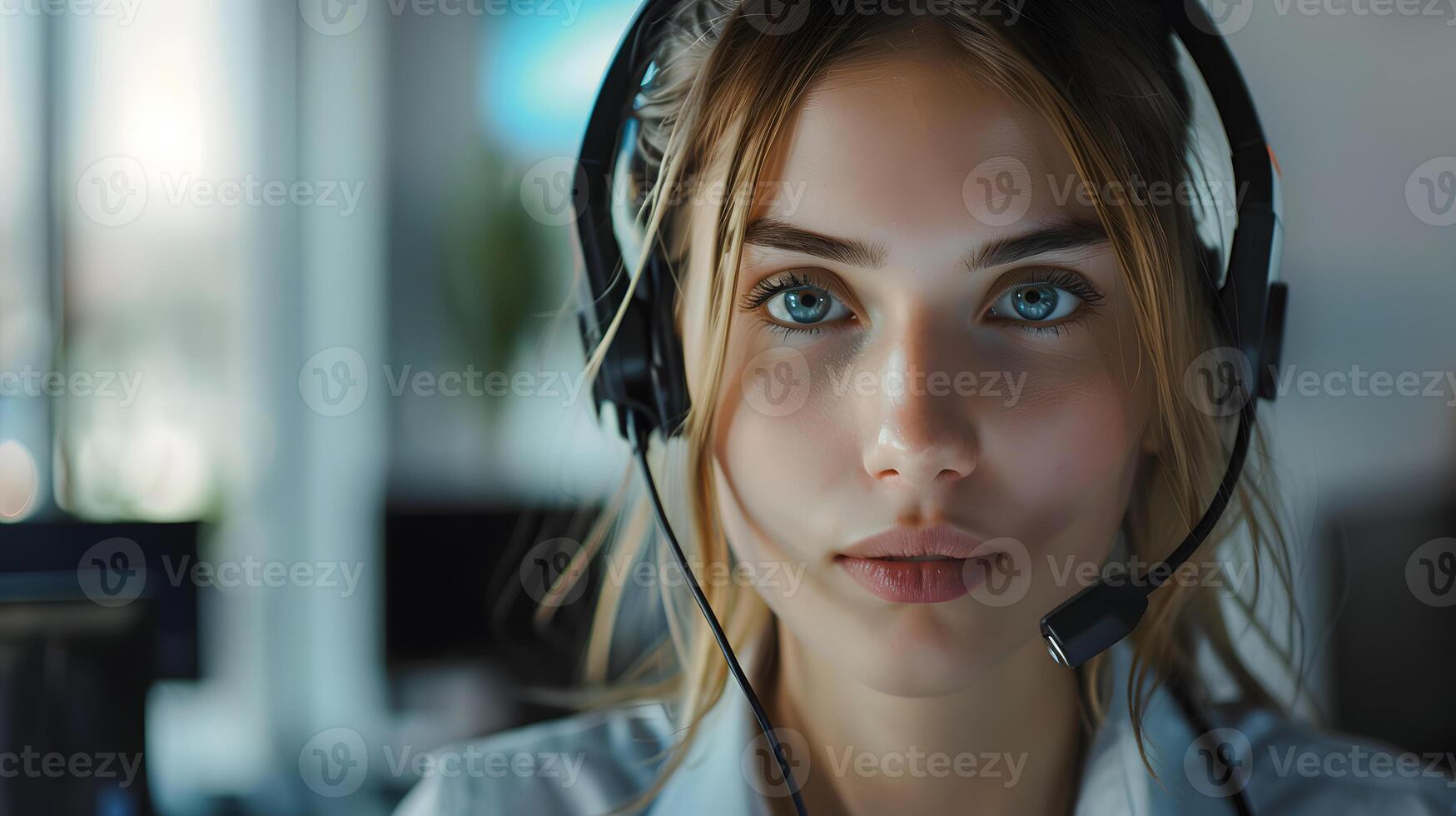AI generated Portrait of a young woman call center operator. AI Generated photo