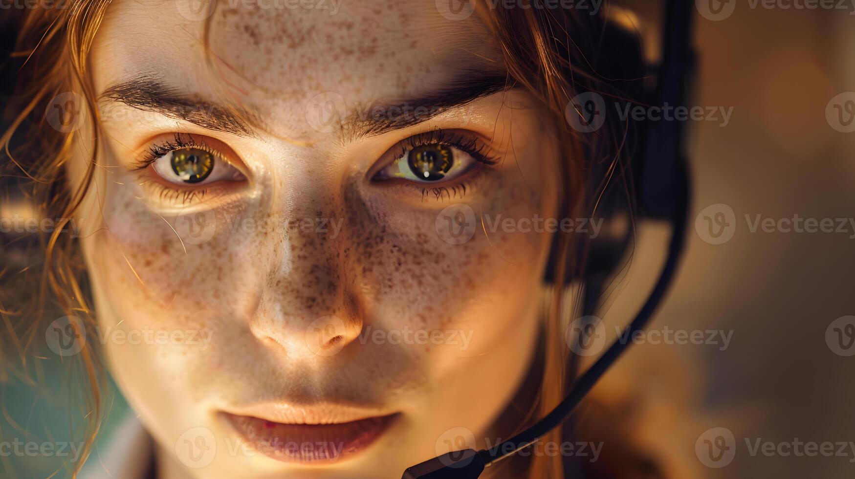 AI generated Portrait of a young woman call center operator. AI Generated photo