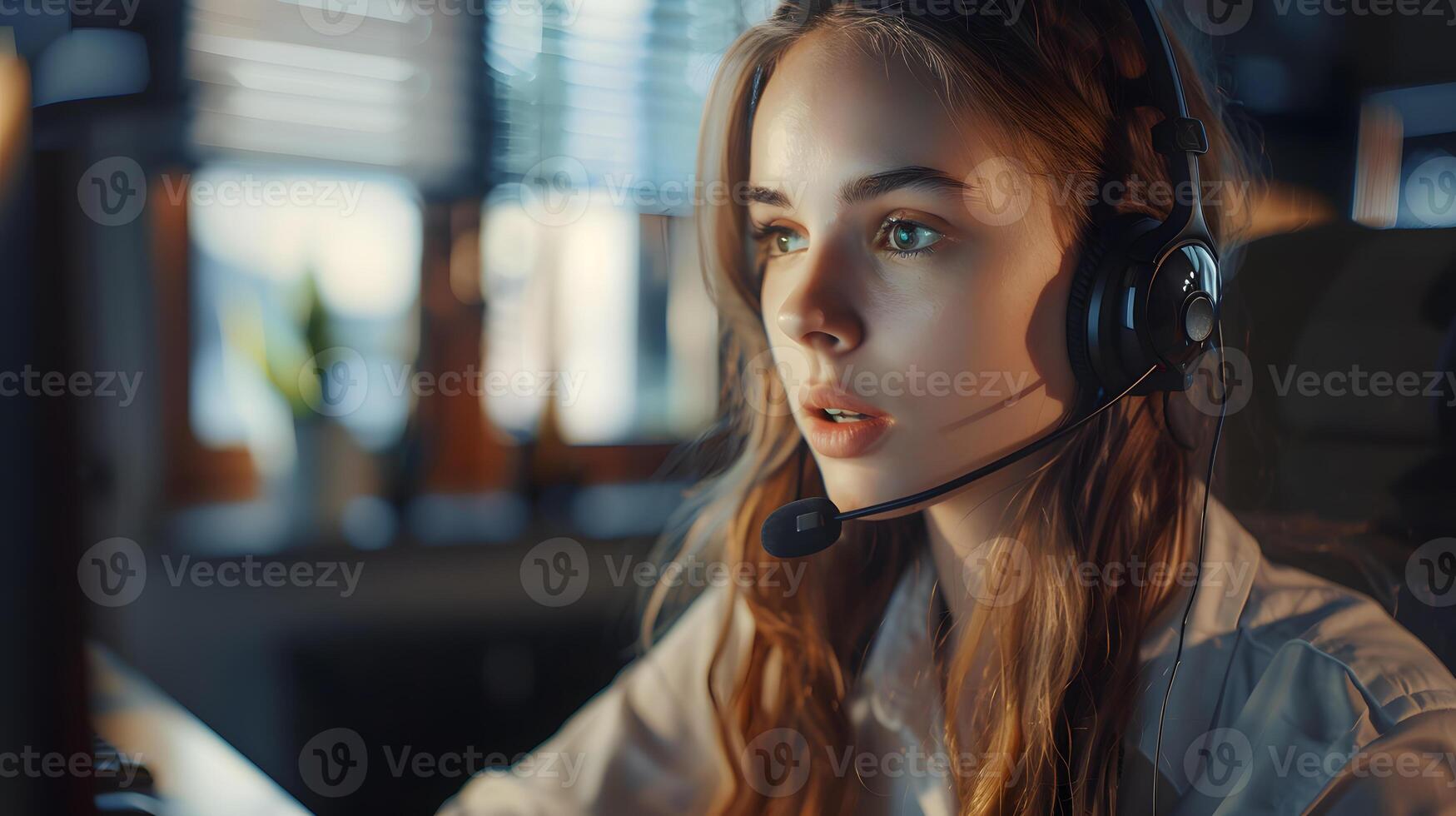 AI generated Portrait of a young woman call center operator. AI Generated photo