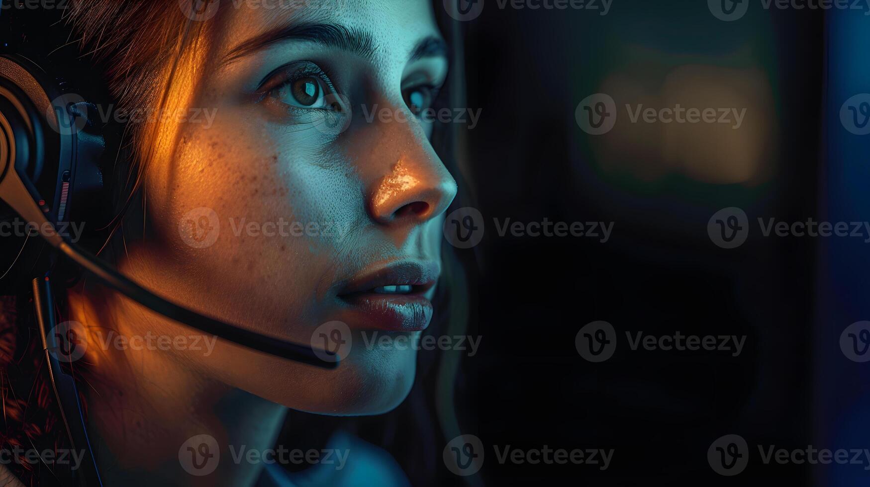 AI generated Portrait of a young woman call center operator. AI Generated photo