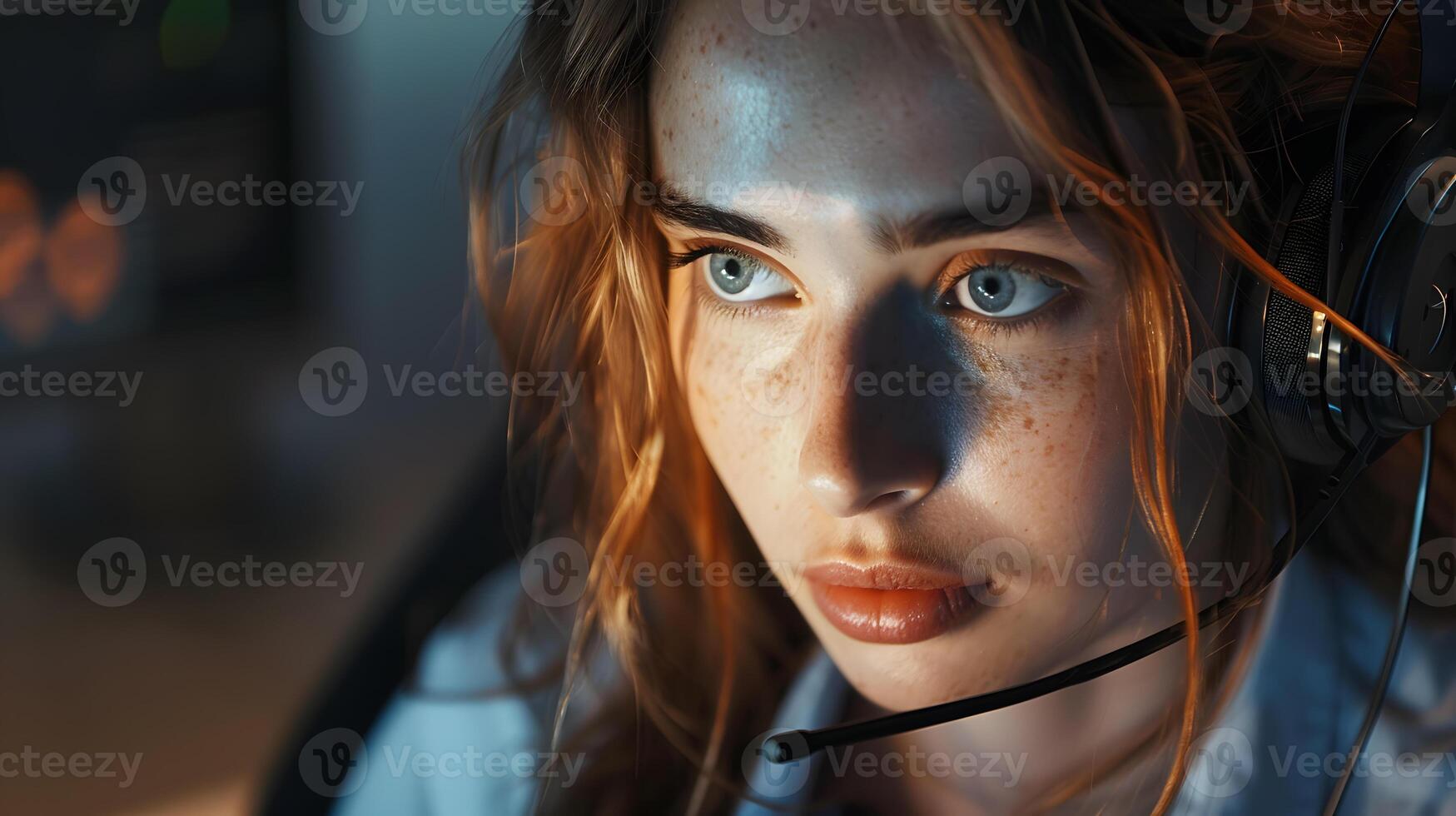AI generated Portrait of a young woman call center operator. AI Generated photo