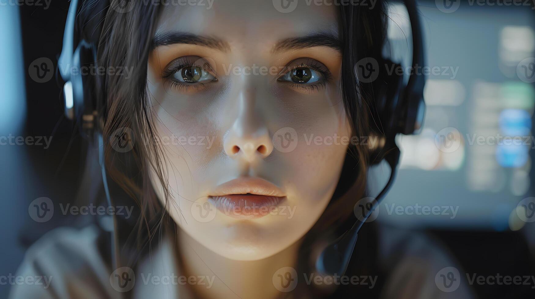 AI generated Portrait of a young woman call center operator. AI Generated photo