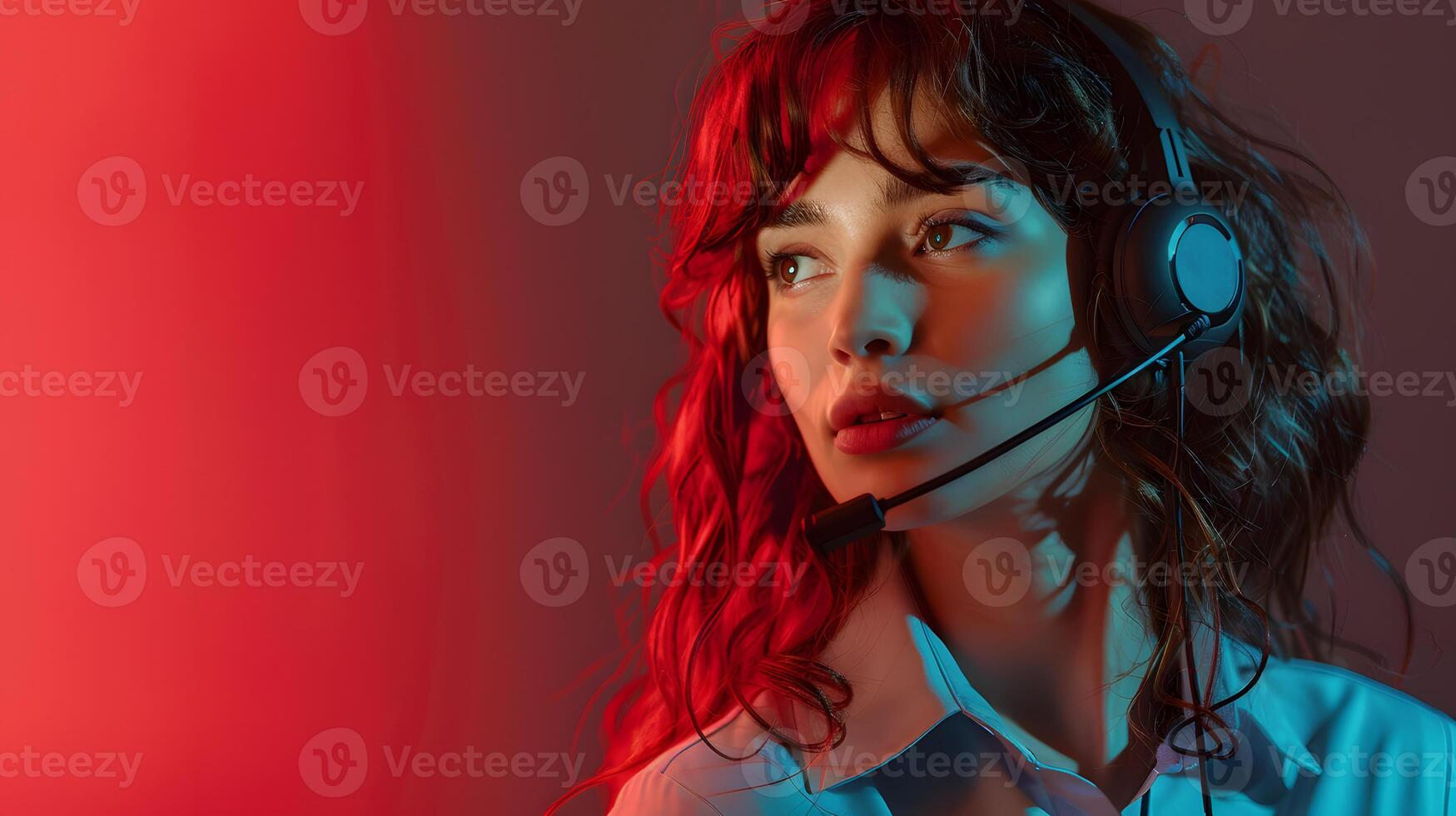 AI generated Portrait of a young woman call center operator. AI Generated photo