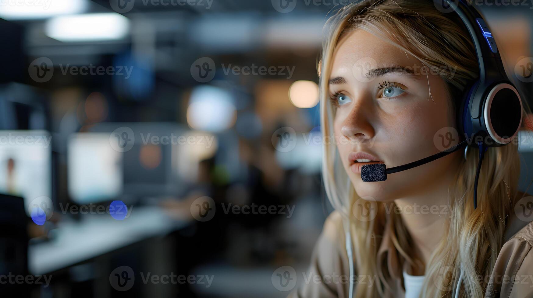 AI generated Portrait of a young woman call center operator. AI Generated photo