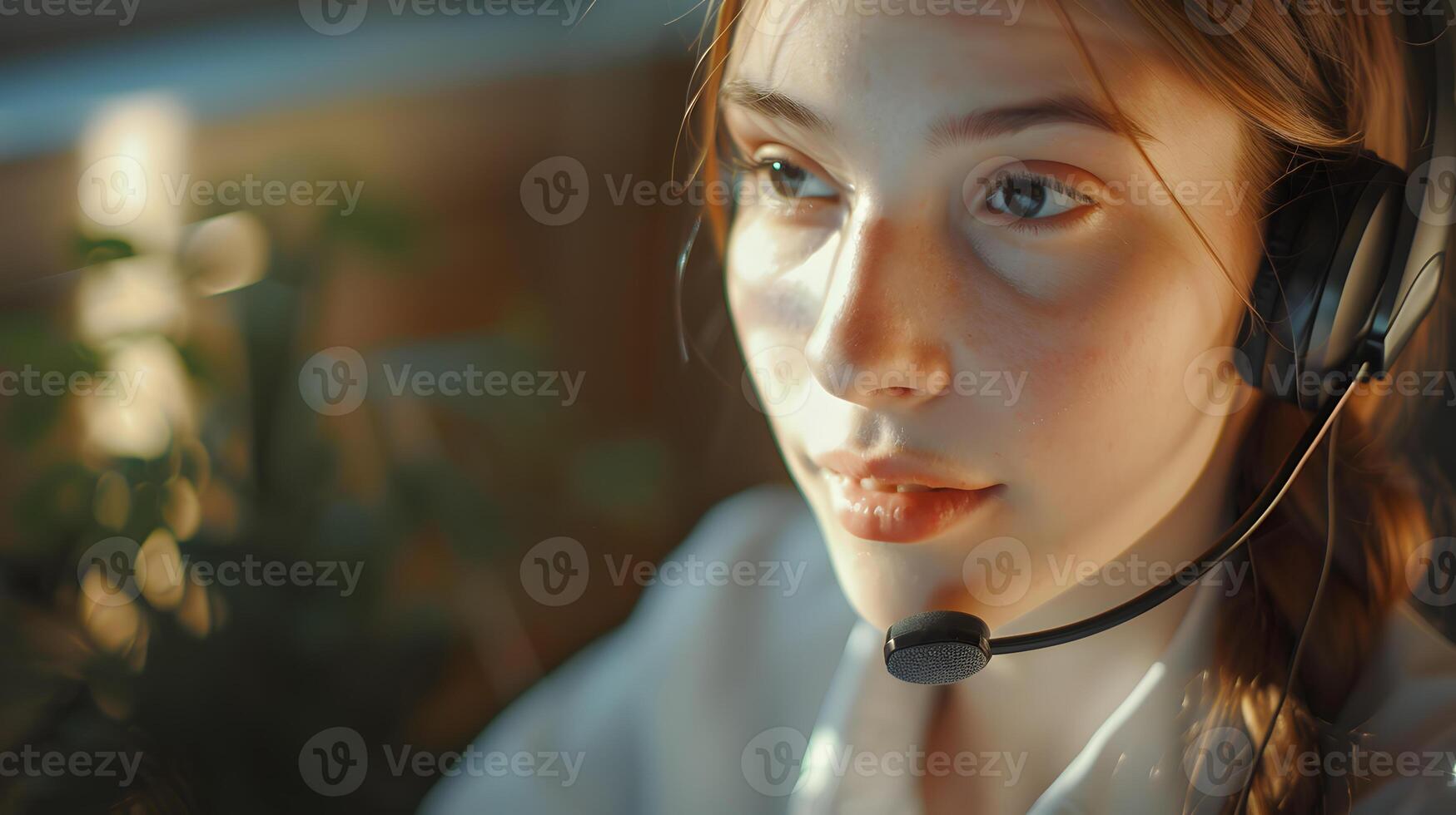 AI generated Portrait of a young woman call center operator. AI Generated photo
