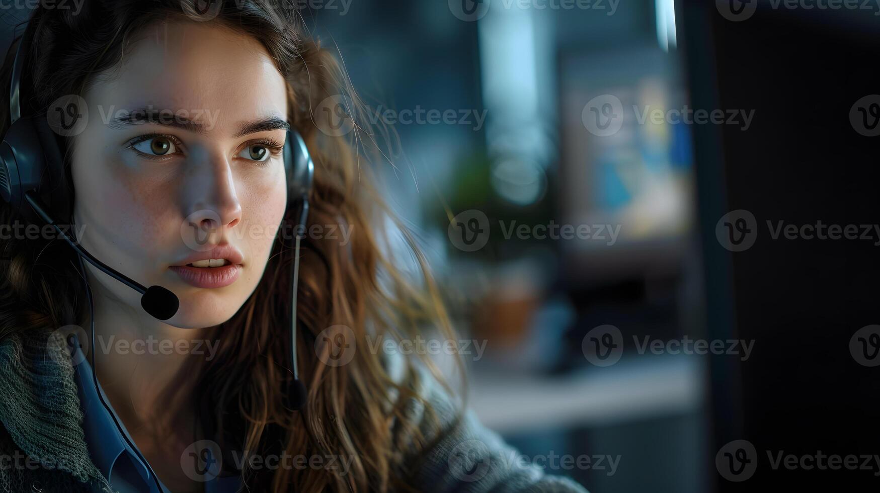 AI generated Portrait of a young woman call center operator. AI Generated photo