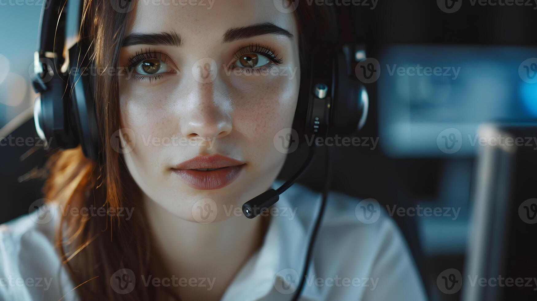 AI generated Portrait of a young woman call center operator. AI Generated photo