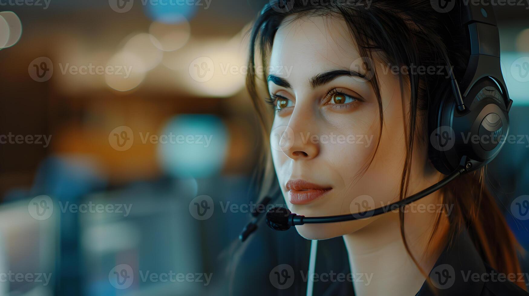 AI generated Portrait of a young woman call center operator. AI Generated photo