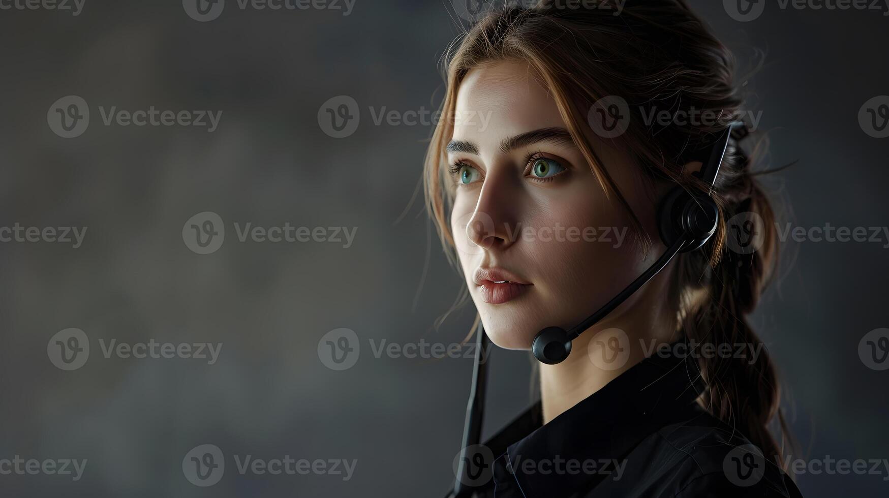 AI generated Portrait of a young woman call center operator. AI Generated photo