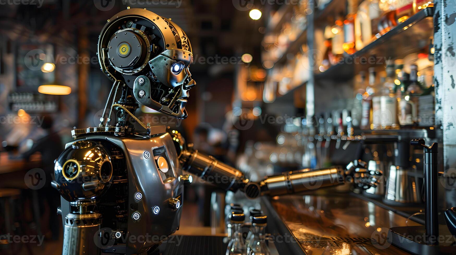 AI generated The robot, the android, is ready to perform work functions. AI Generated photo