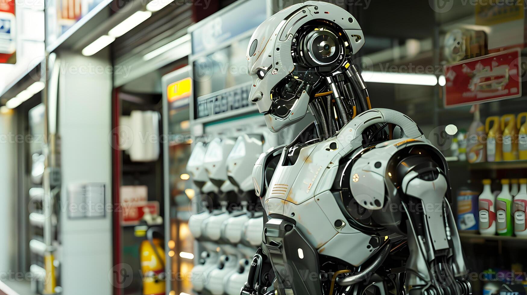 AI generated The robot, the android, is ready to perform work functions. AI Generated photo