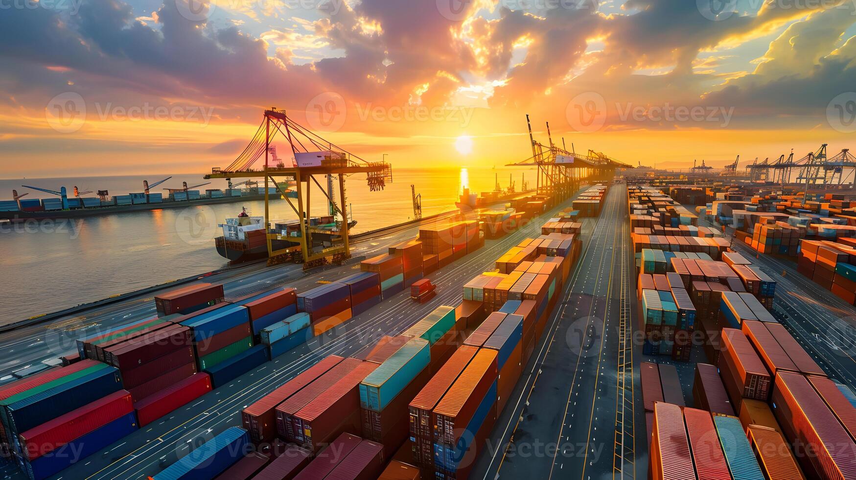 AI generated Multi-colored cargo containers on the pier of a cargo logistics port. AI Generated photo