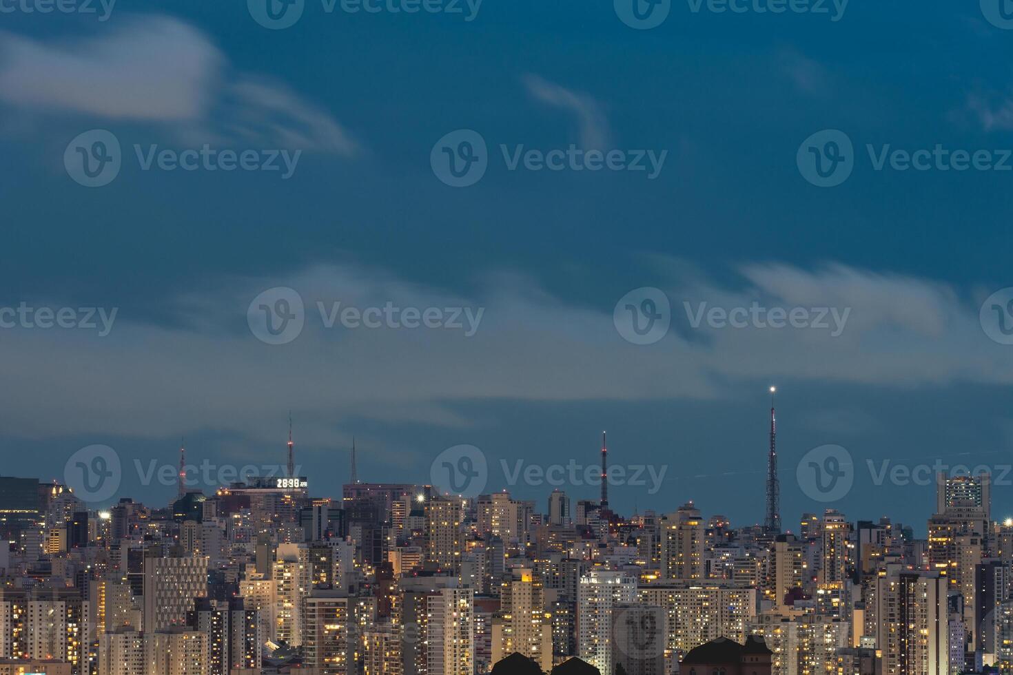 Skyline of the Center of Sao Paulo, Brazil at night. photo