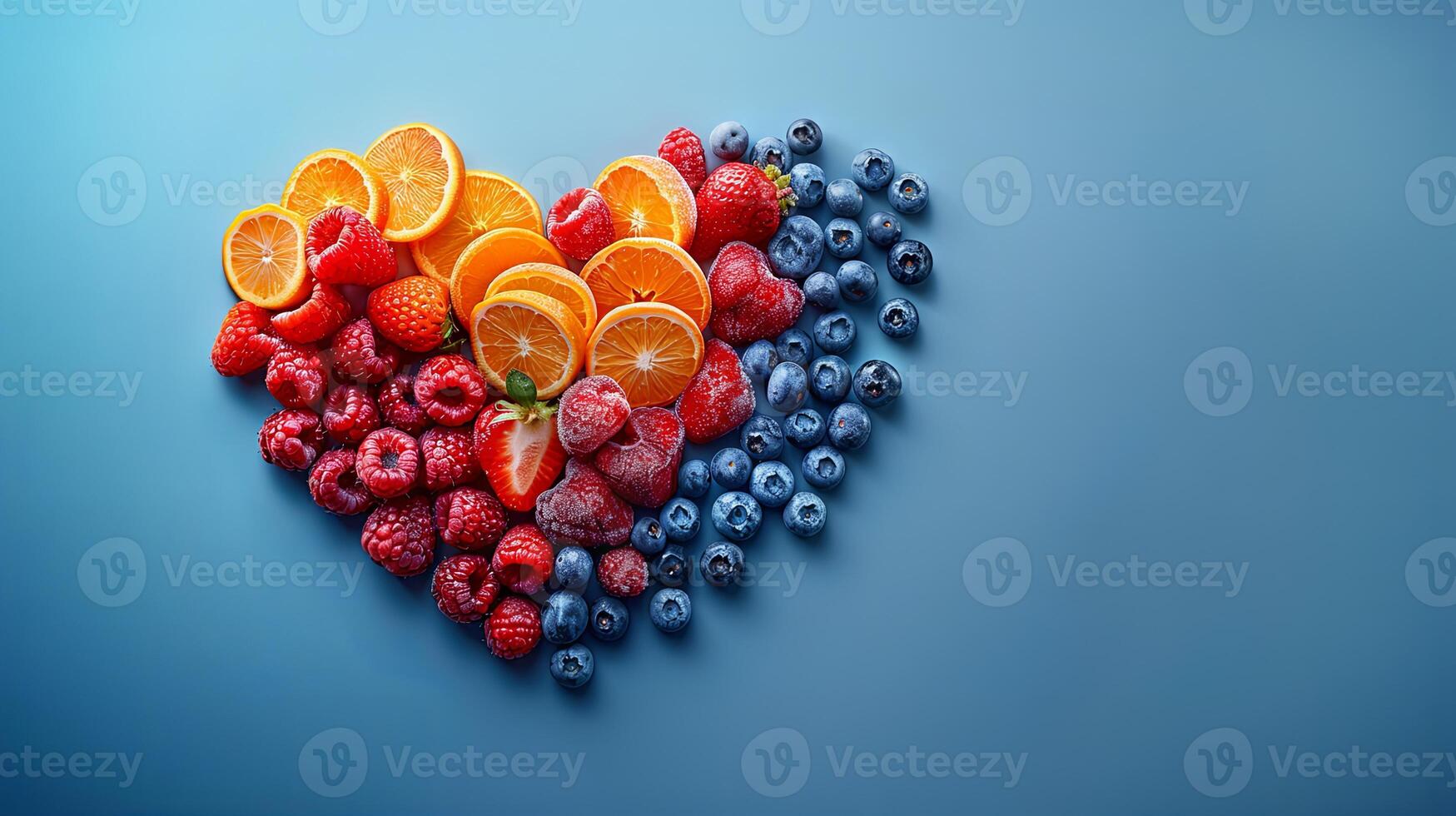 AI generated Fruits and berries in the shape of a heart photo