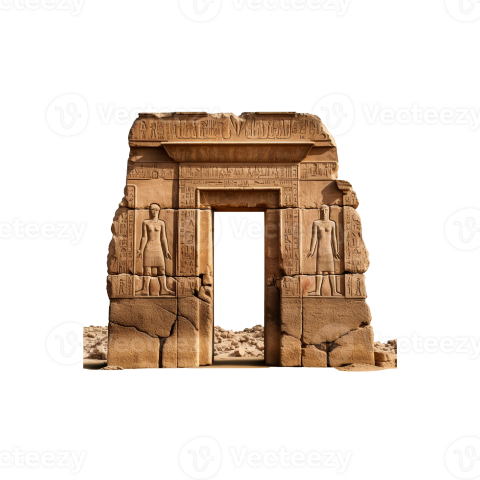 AI generated The entrance to a temple is carved into a large stone archway png