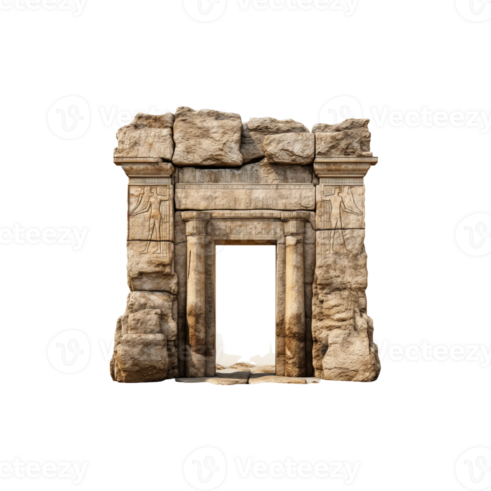 AI generated The entrance to a temple is carved into a large stone archway png