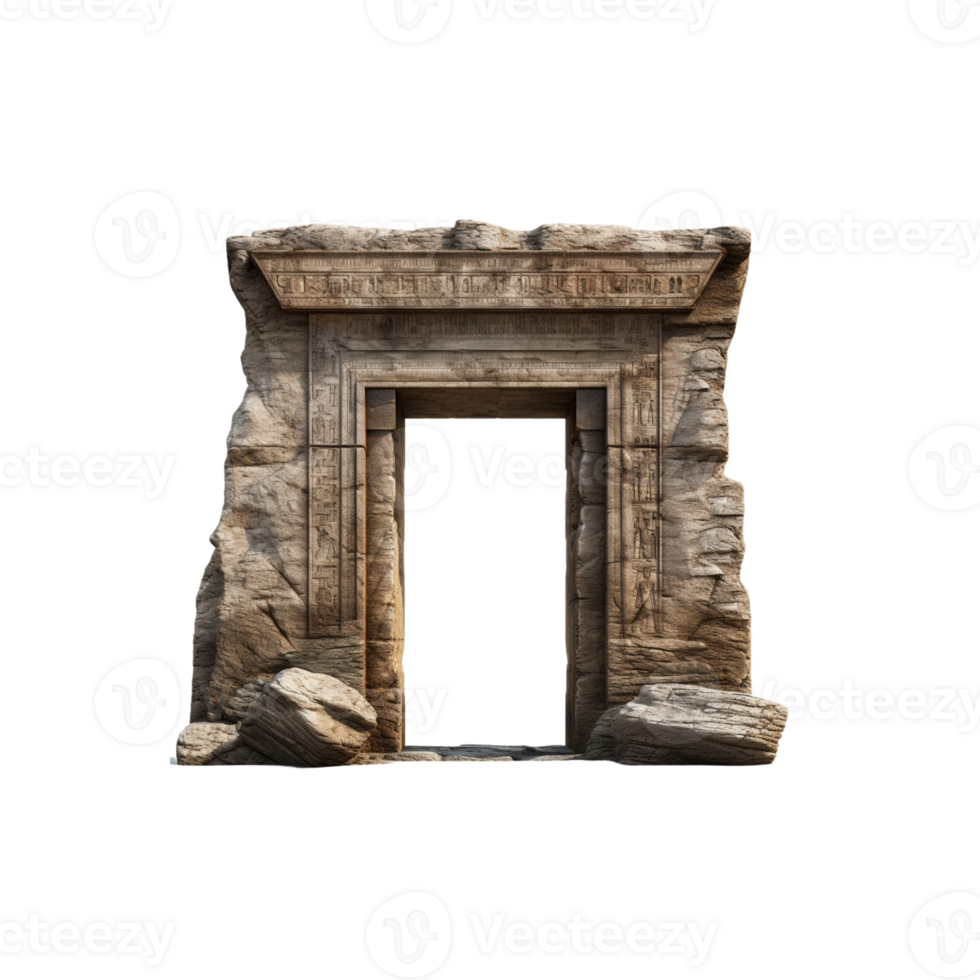 AI generated The entrance to a temple is carved into a large stone archway png