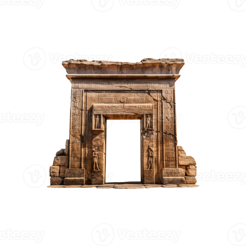 AI generated The entrance to a temple is carved into a large stone archway png