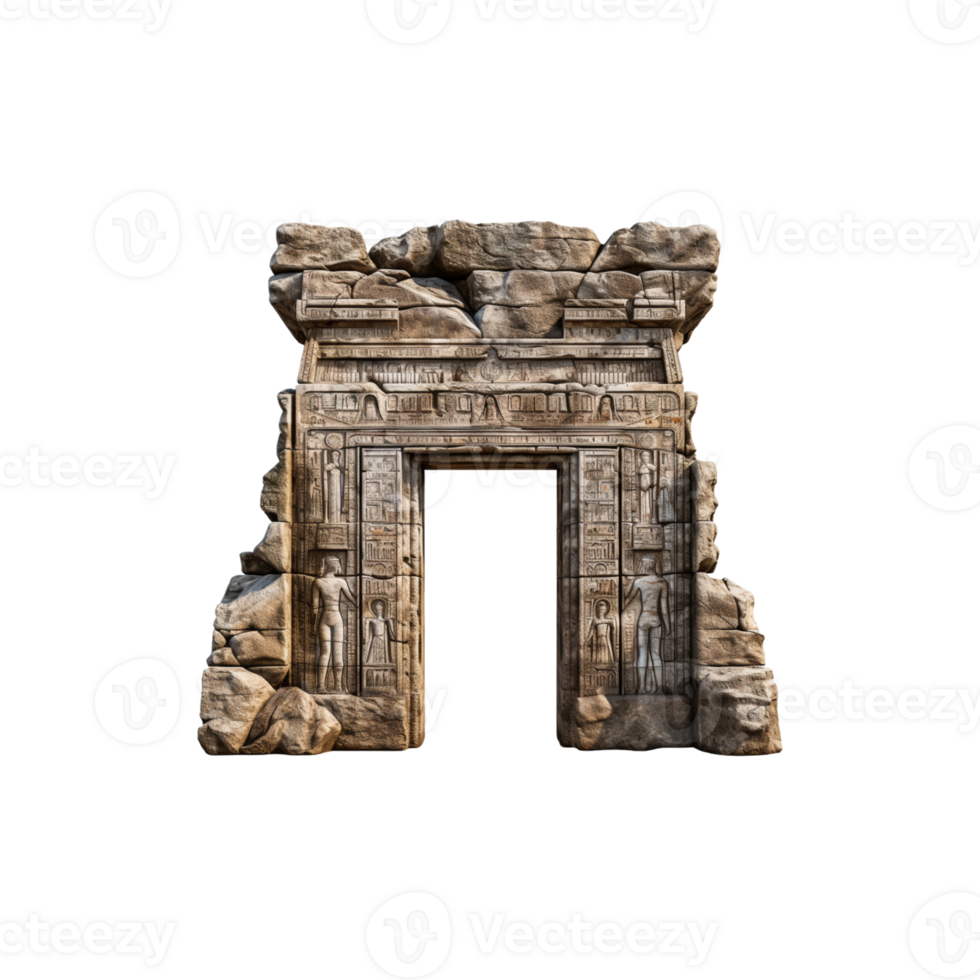 AI generated The entrance to a temple is carved into a large stone archway png