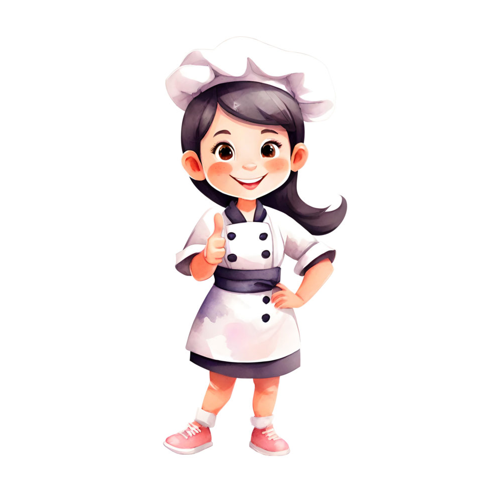 Cute Baker Girl With Thumb Up And Smile Expression Adorable Cartoon Isolated Transparent Illustration Design png