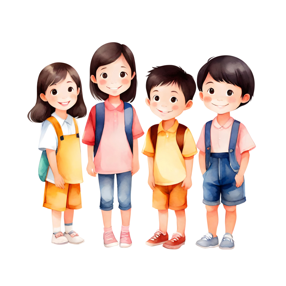 AI generated A Group Of Cute Adorable Asian School Kids With Casual And Stylish Uniform Isolated Transparent Illustration png