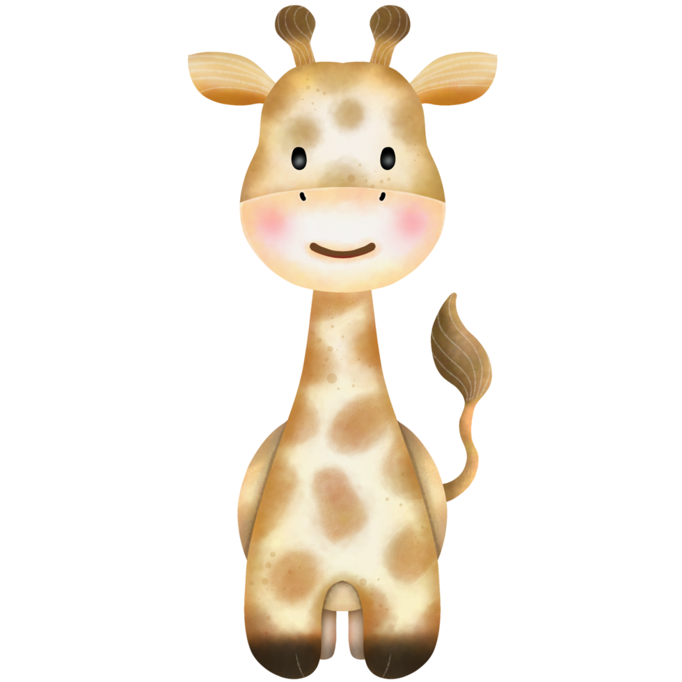 Watercolor giraffe, cute cartoon animal in the zoo. png