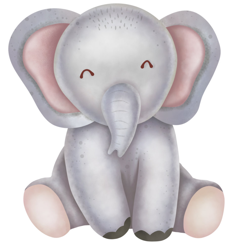 Watercolor elephant, cute cartoon animal in the zoo. png