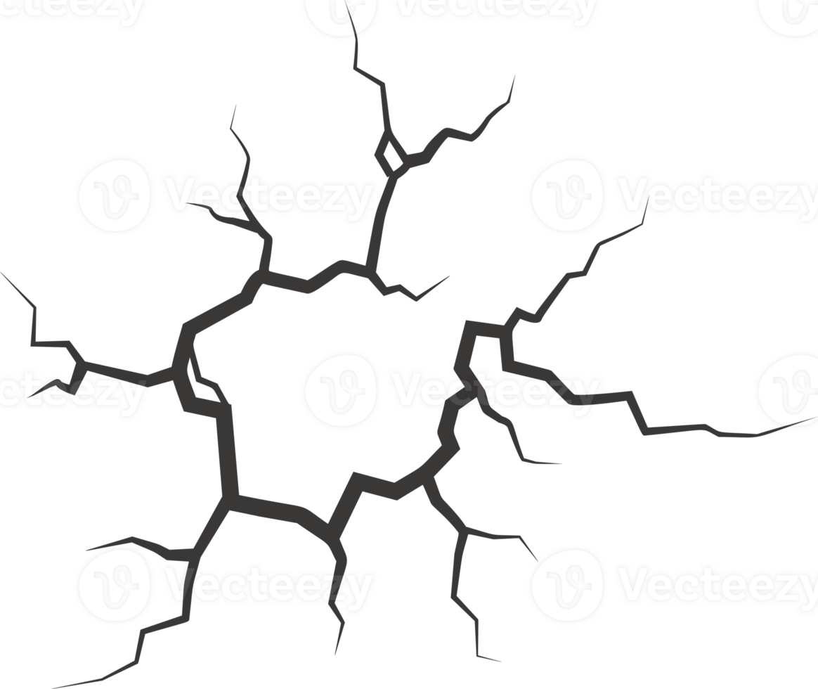 Wall cracks with broken texture. Ground earthquake effect. Hole lines on earth and ice. Rock destruction scratch. png