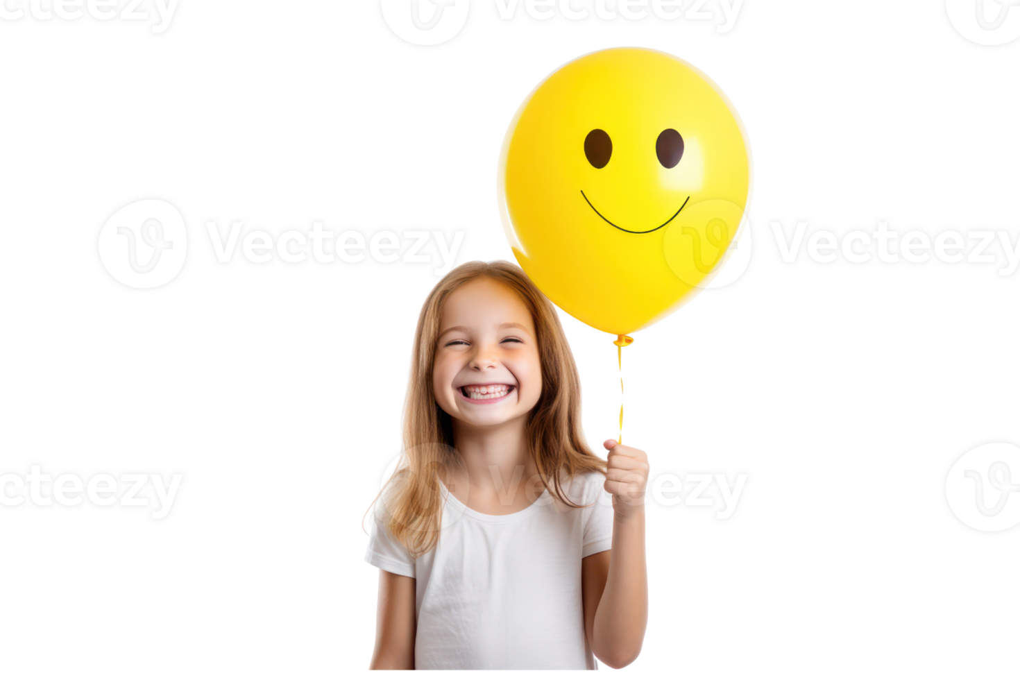 AI generated beautiful girl holding yellow balloon on an isolated transparent background png