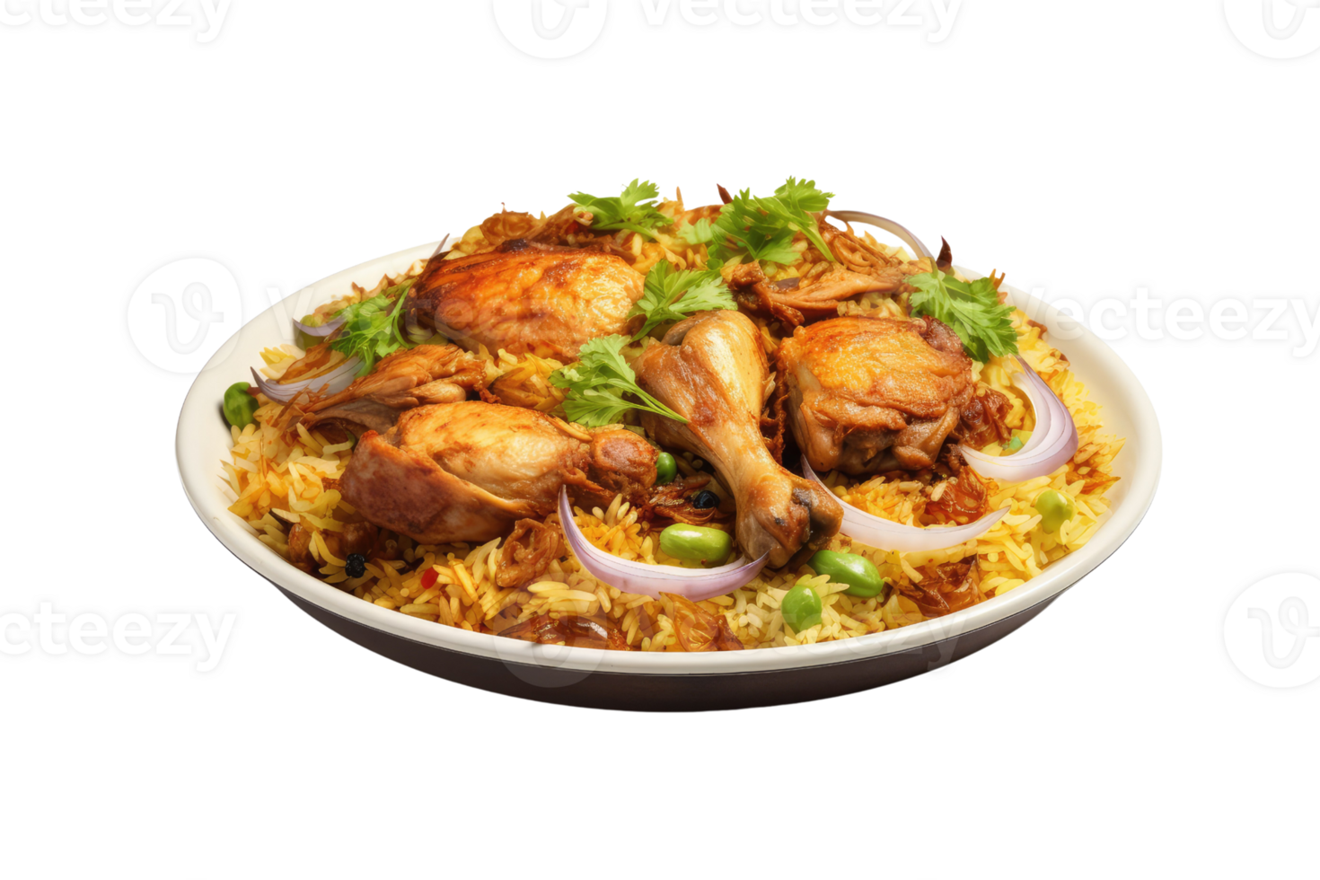 AI generated chicken biryani on isolated transparent background png