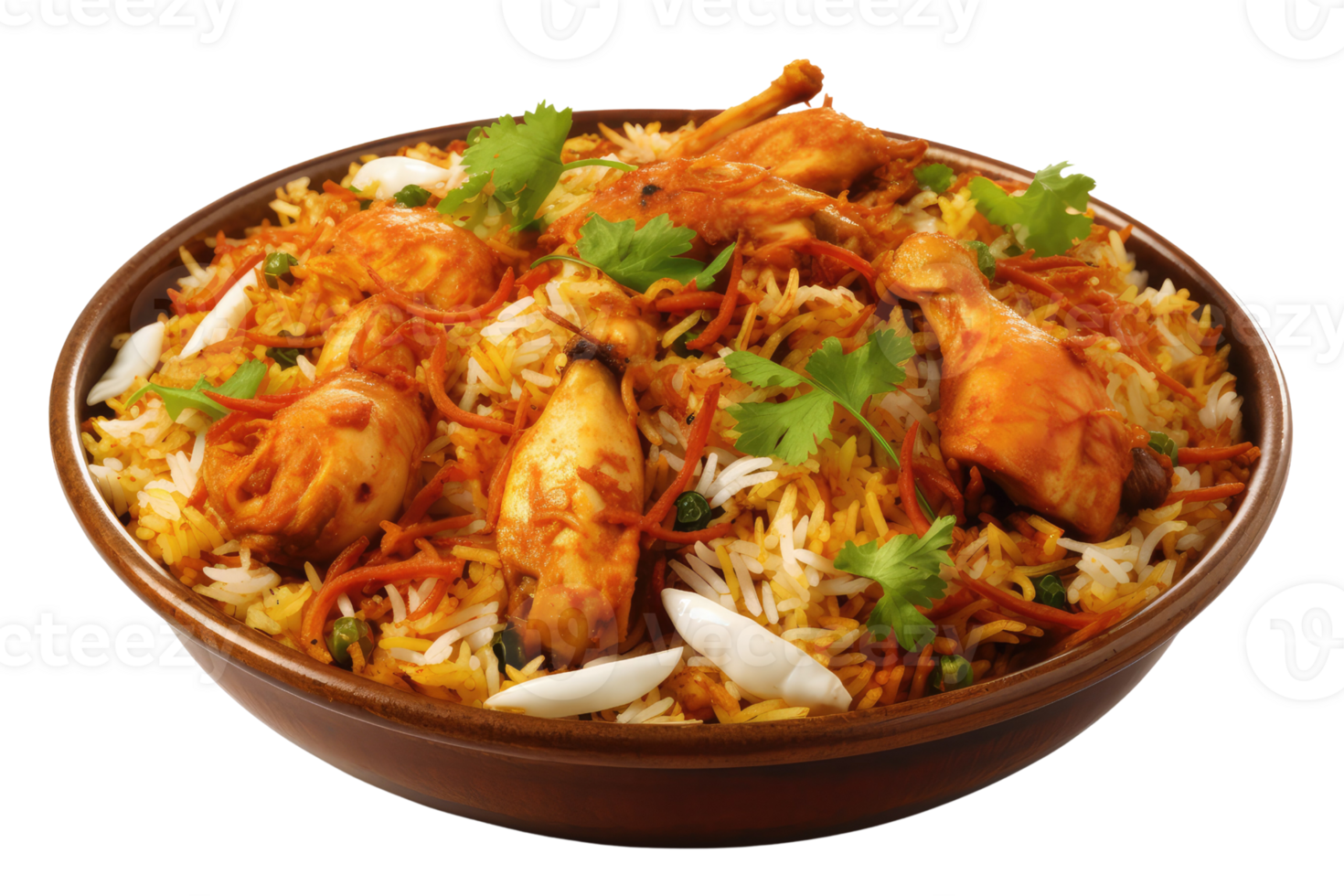 AI generated chicken biryani on isolated transparent background png