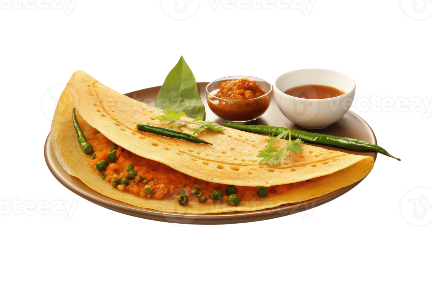 AI generated south indian breakfast dosa on an isolated transparent background png