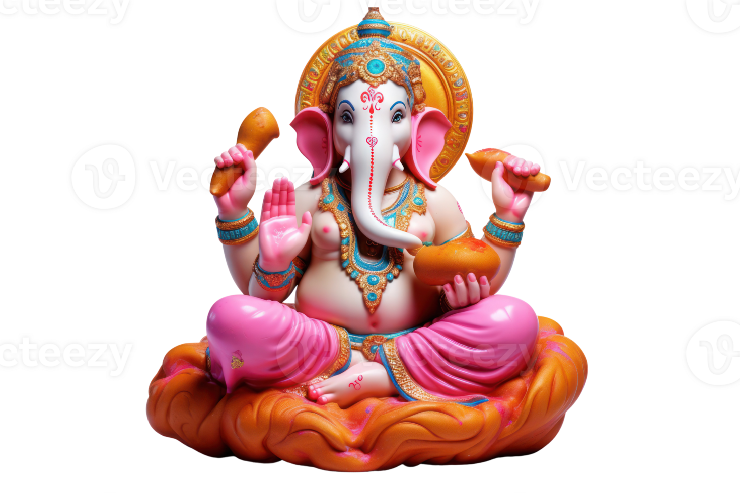AI generated colorful lord ganesha on an isolated transparent background png