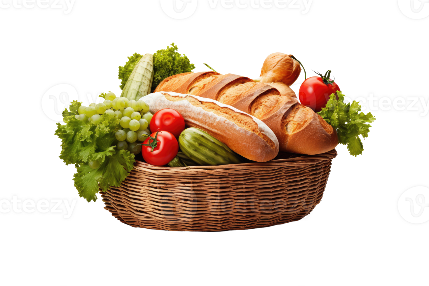 AI generated organic food in the basket on isolated transparent background png