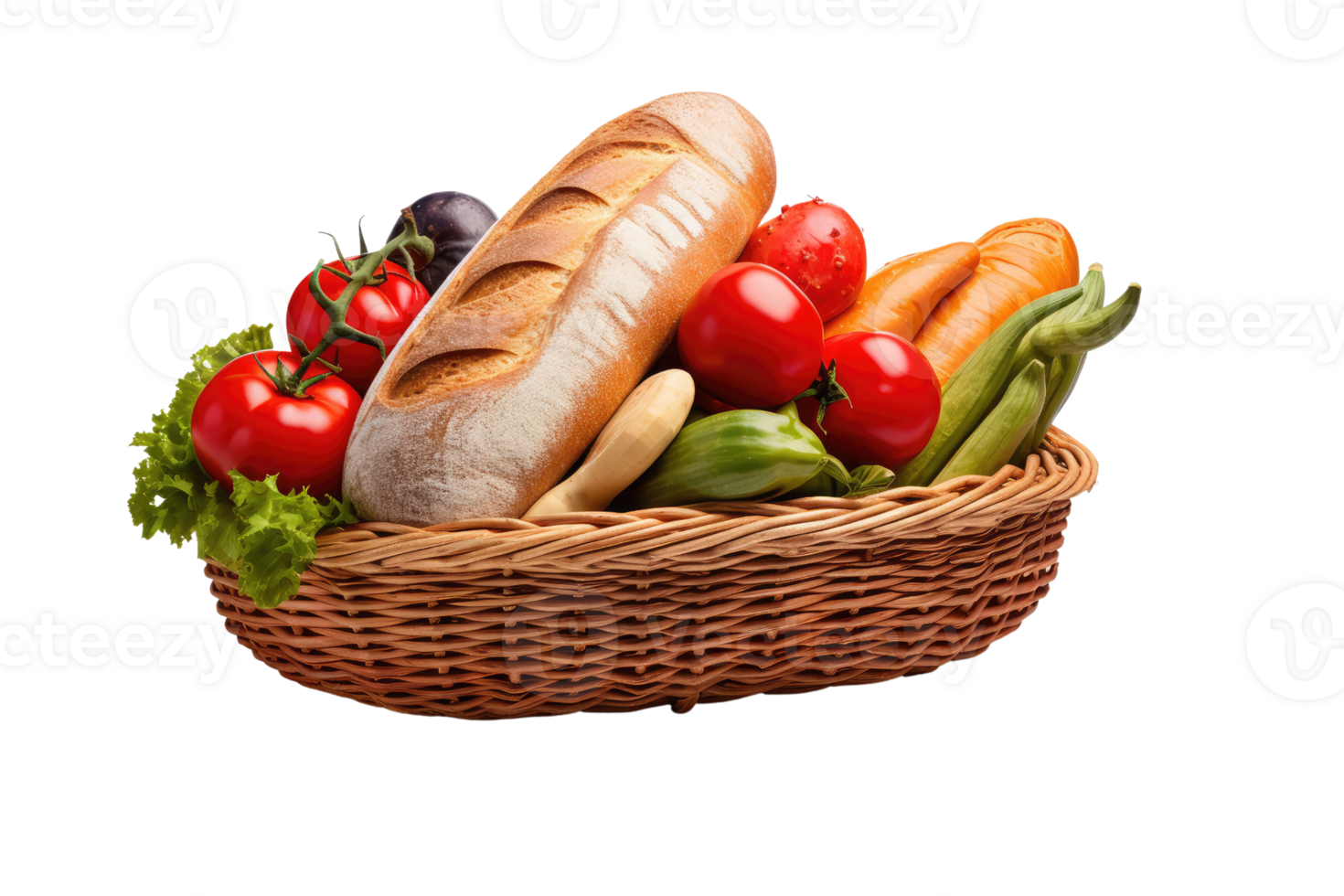 AI generated organic food in the basket on isolated transparent background png