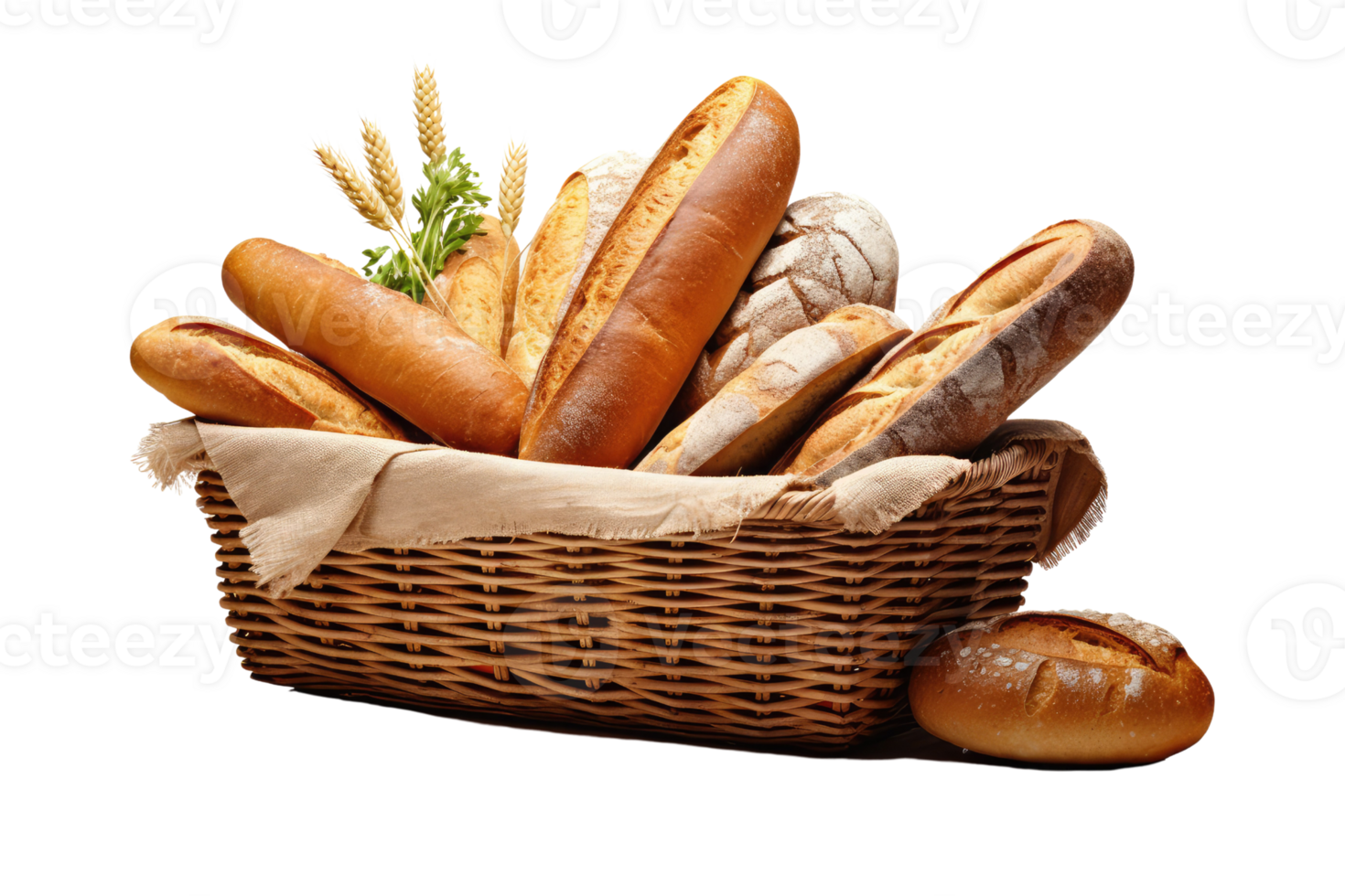 AI generated organic food in the basket on isolated transparent background png